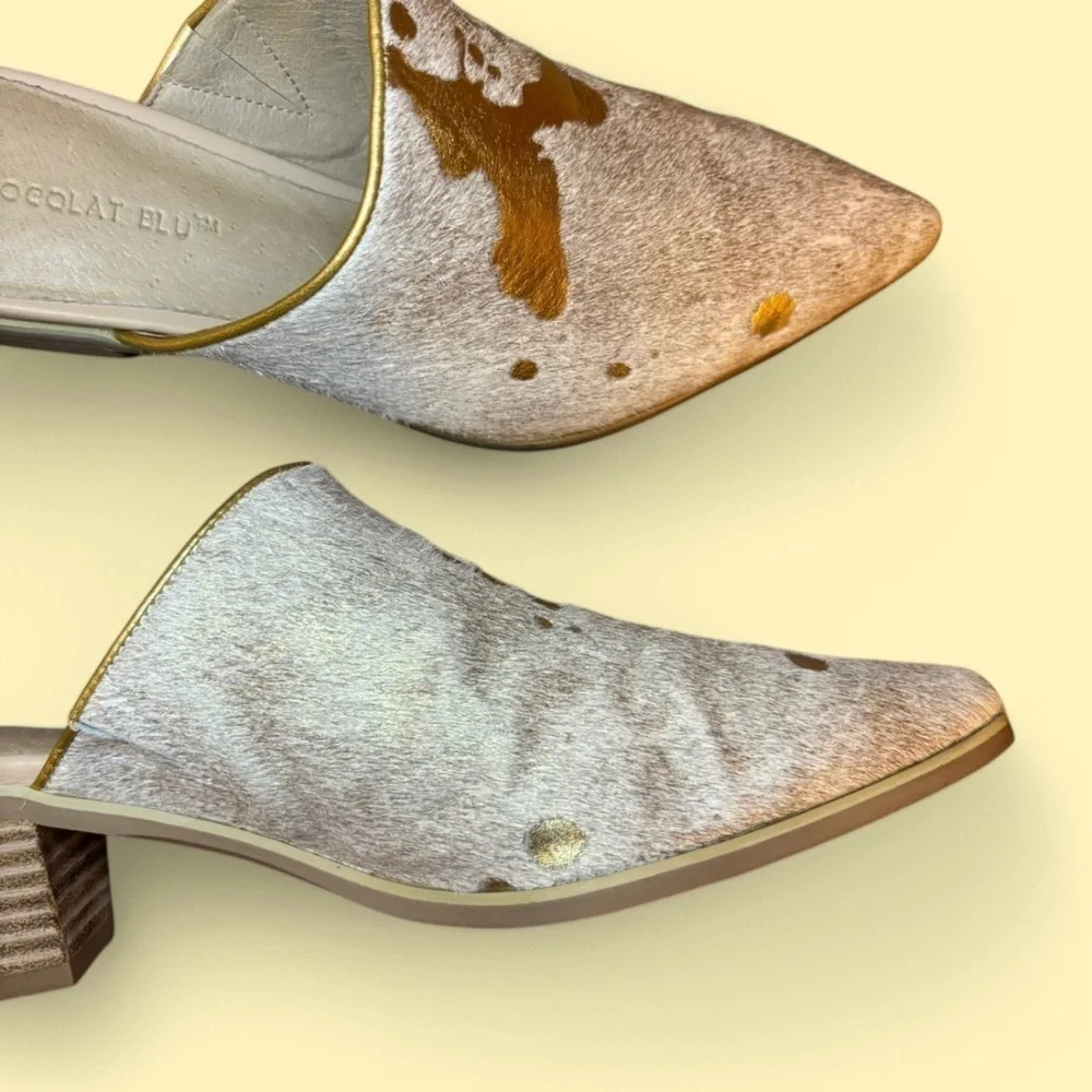 Chocolat Blu Clint Pony Hair Mule Gold & Ivory Size 38/US Size 7.5 Pointy Toe - Picture 6 of 8